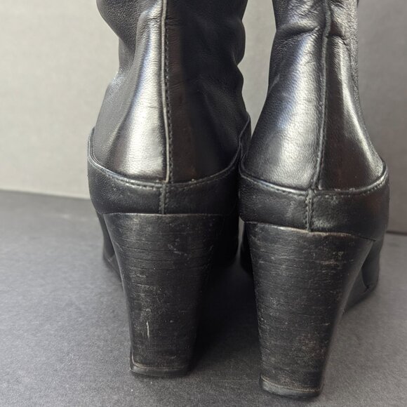 Stuart Weitzman Wedge Knee High Leather Boots Black Size 9 - Picture 10 of 12